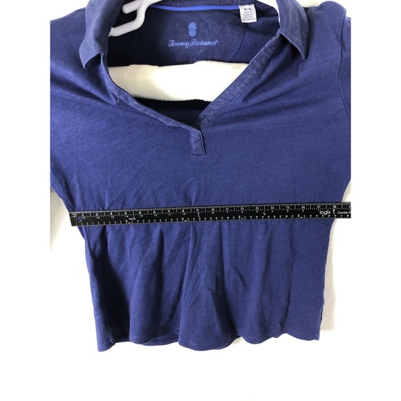 Tommy Bahama Polo Shirt Womens Medium Navy 3/4 Sleeve Johnny Collar Pineapple - Picture 4 of 7